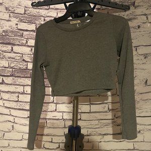 Grey Long Sleeve Cropped T Shirt Ribbed Material Womens Medium Fashion Nova